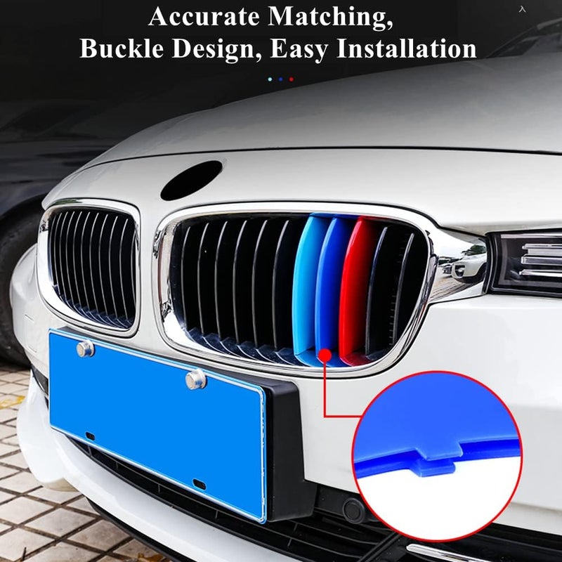 Goodream Tricolored Grille Insert Trims Compatible With BMW 2013-2018 F30 3 Series 320i 328d 328i 335i 340i w/Standard Kidney Grill (11 Beams), NOT 8-Beam Black Grille - Image 4